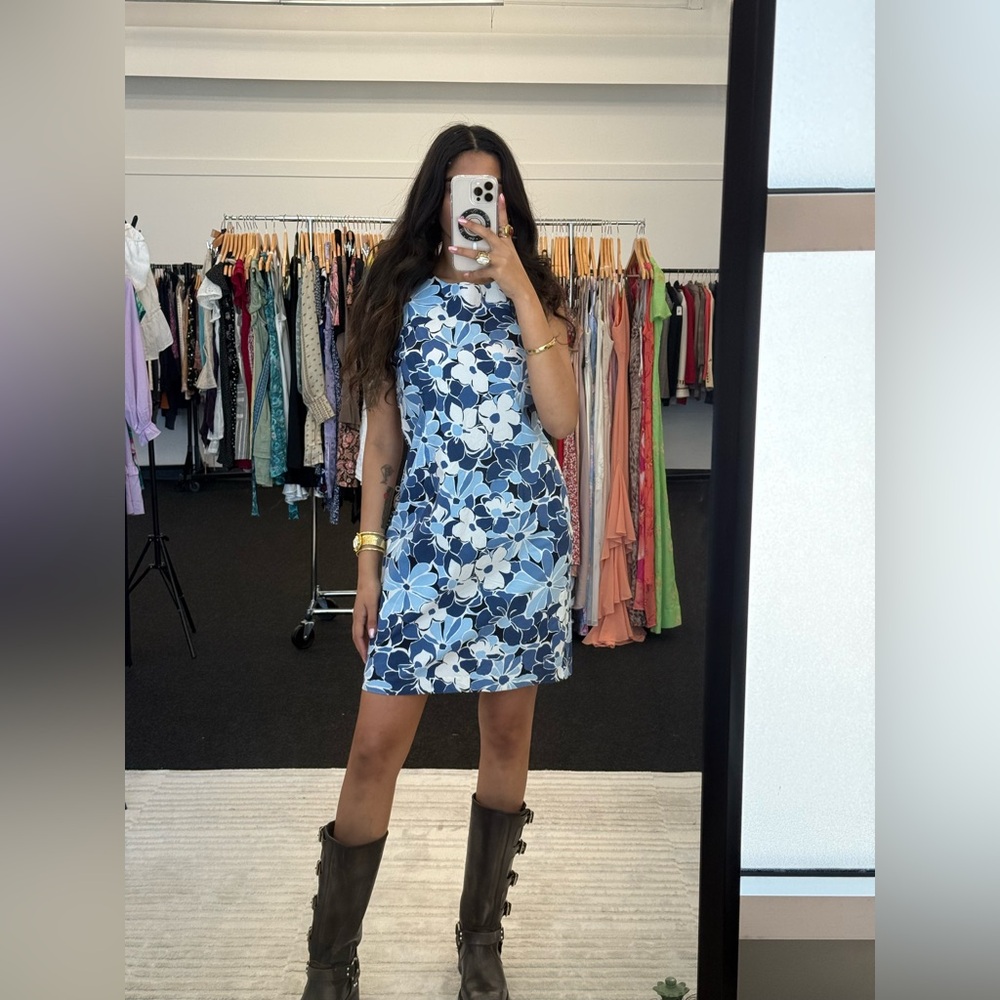 Vintage J.W. Treci Blue Floral Midi Shift Dress